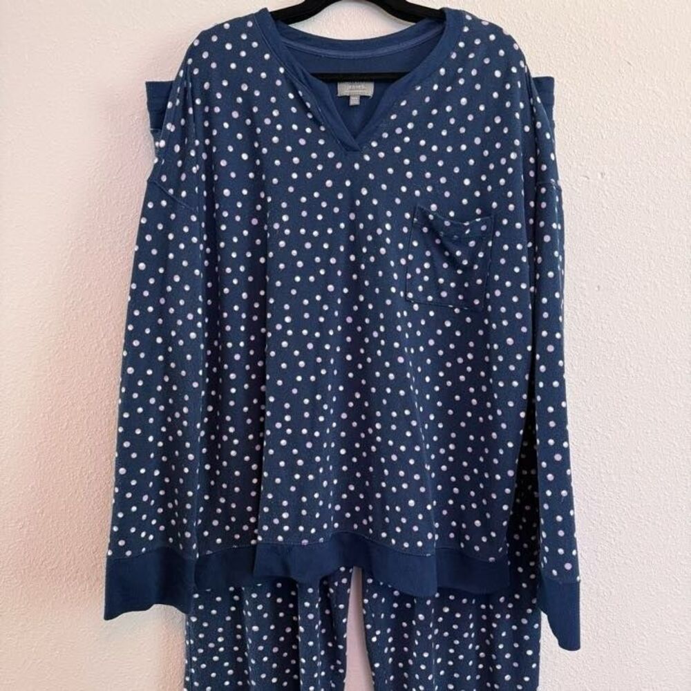 Berkley Jensen Womens XXL 2XL Sleepwear Pajama Set Blue Polka Dot Long Pants